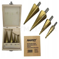 ZESTAW WIERTEŁ STOPNIOWYCH STOŻKOWYCH 4-32 MM HSS