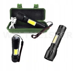 LATARKA TAKTYCZNA MINI LED COB ZOOM 3tryby AKU USB